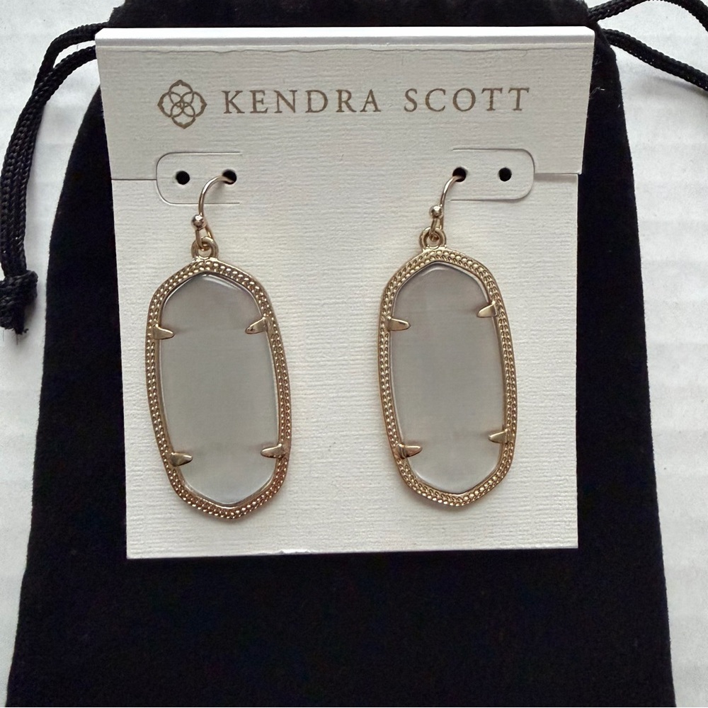 Kendra Scott Elle Slate Cat’s Eye Gold Drop Earrings-New